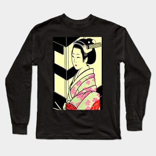 Japanese geisha, woodblock style Long Sleeve T-Shirt